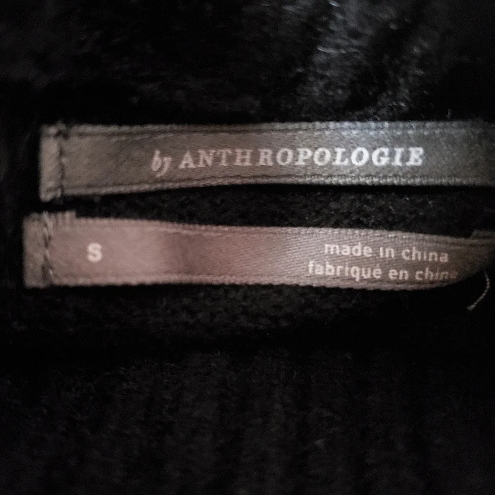 Anthropologie Sweater Womens Black S Mock Turtleneck Button Ribbed Neck Pullover